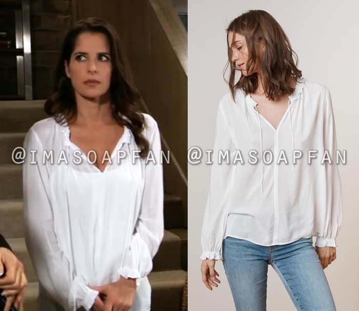 Sam McCall, Kelly Monaco, Ruffled White Tie-Neck Top, General Hospital, GH