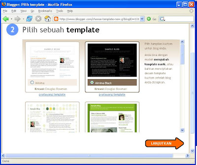 langkah ketiga membuat blog di blogger adalah pilihlah sebuah template standar