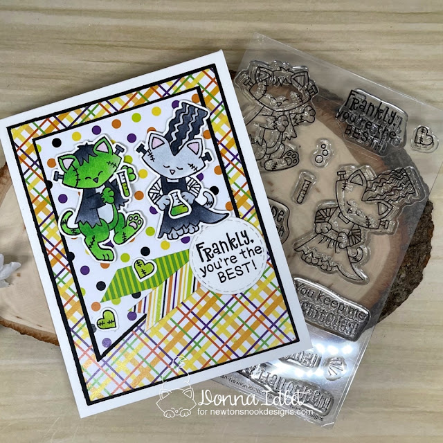 Frankenstein Cat Halloween Card by Donna Idlet | Franken-Newton Stamp Set, Halloween Meows Paper Pad and Circle Frames Die Set by Newton's Nook Designs