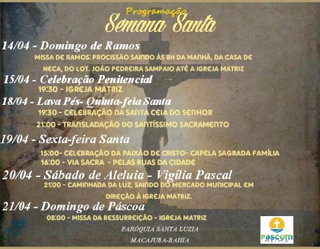 Programação da Semana Santa em Macajuba