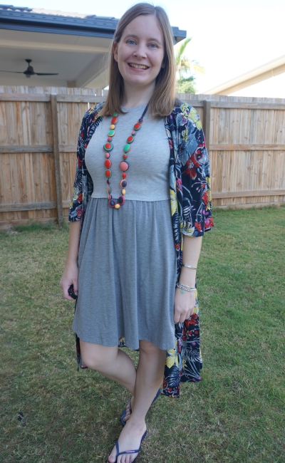 Jeanswest Melanie floral kimono with asos grey babydoll skater dress adding colour with accessories | awayfromblue
