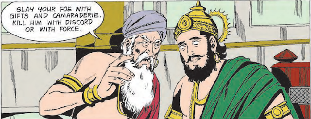 Kanika counsels Dhritarashtra. Mahabharata, Special Issue, Vol. 1, Amar Chitra Katha