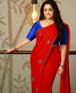 Kavya Madhavan in red saree hd wallpapers