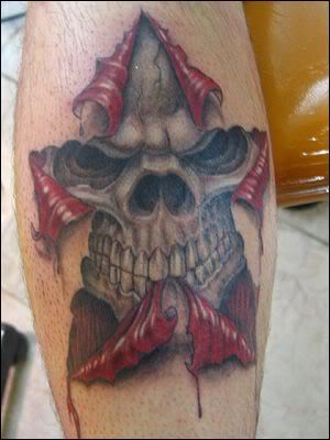 Skull Tattoo Design Combination With Flame and Cigarette Tattoo