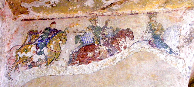 12C fresco fragment depicting the Plantagenets in the Chapelle Sainte Radegonde, Chinon, Indre et Loire, France. Photo by Loire Valley Time Travel