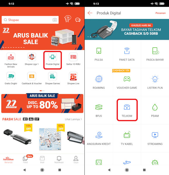 Produk Digital Telkom Shopee