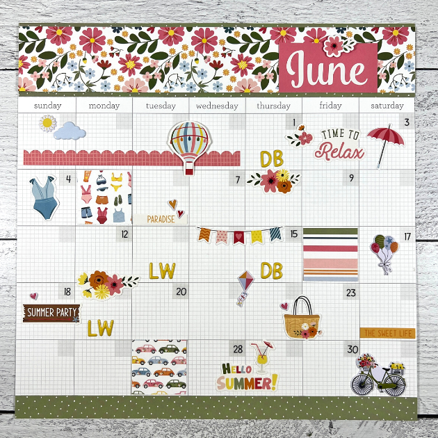 12x12 June Summer Calendar Scrapbook Page Layout By Artsy Albums