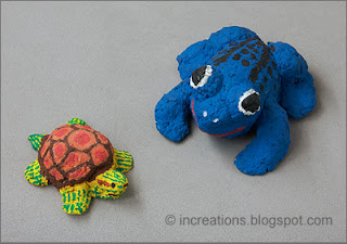 Turtle and frog, pulp papier-mache