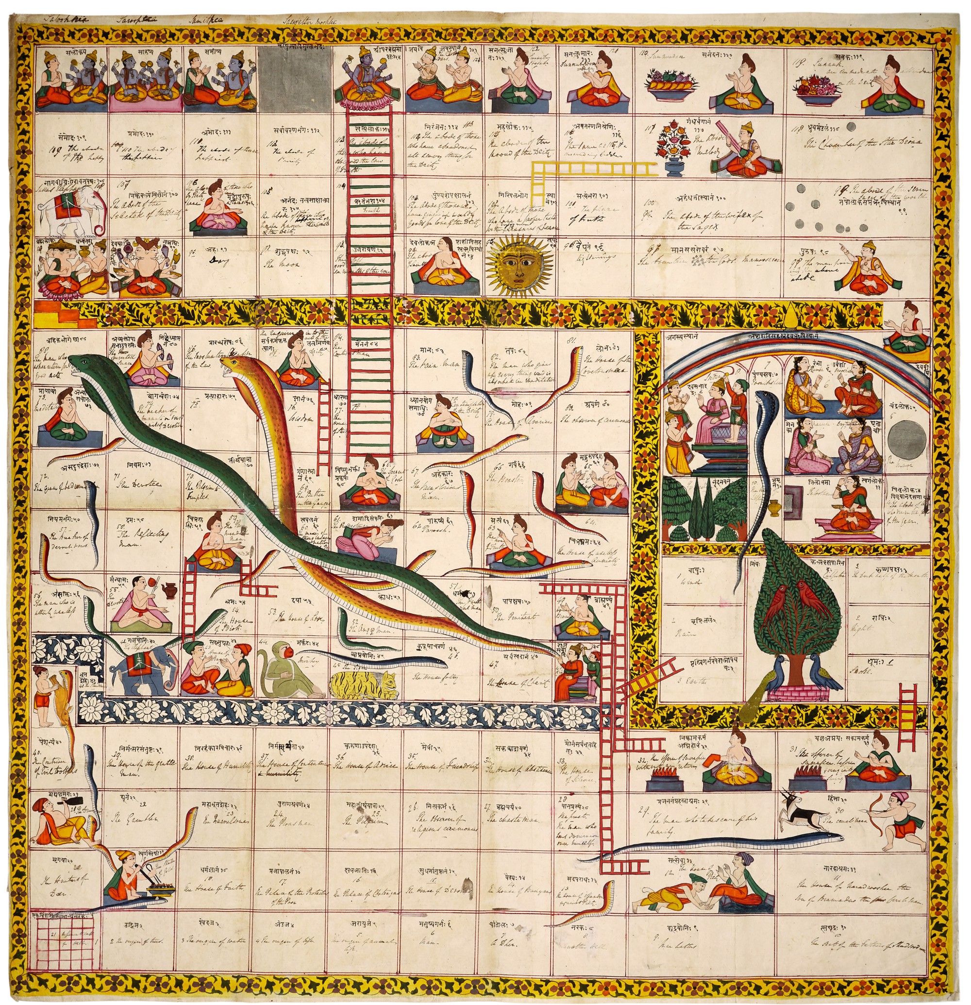 Rare Old Game of Snakes and Ladders (Moksha Patam), Nagpur, Maharashtra, India (1800)