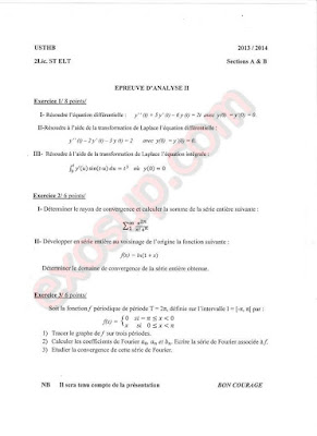 épreuve d'analyse II + corrigé usthb