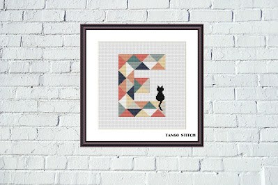 Letter E typography cross stitch pattern - Tango Stitch