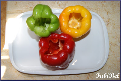 Red, yellow and green peppers