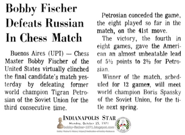 Bobby Fischer Defeats Russian In Chess Match