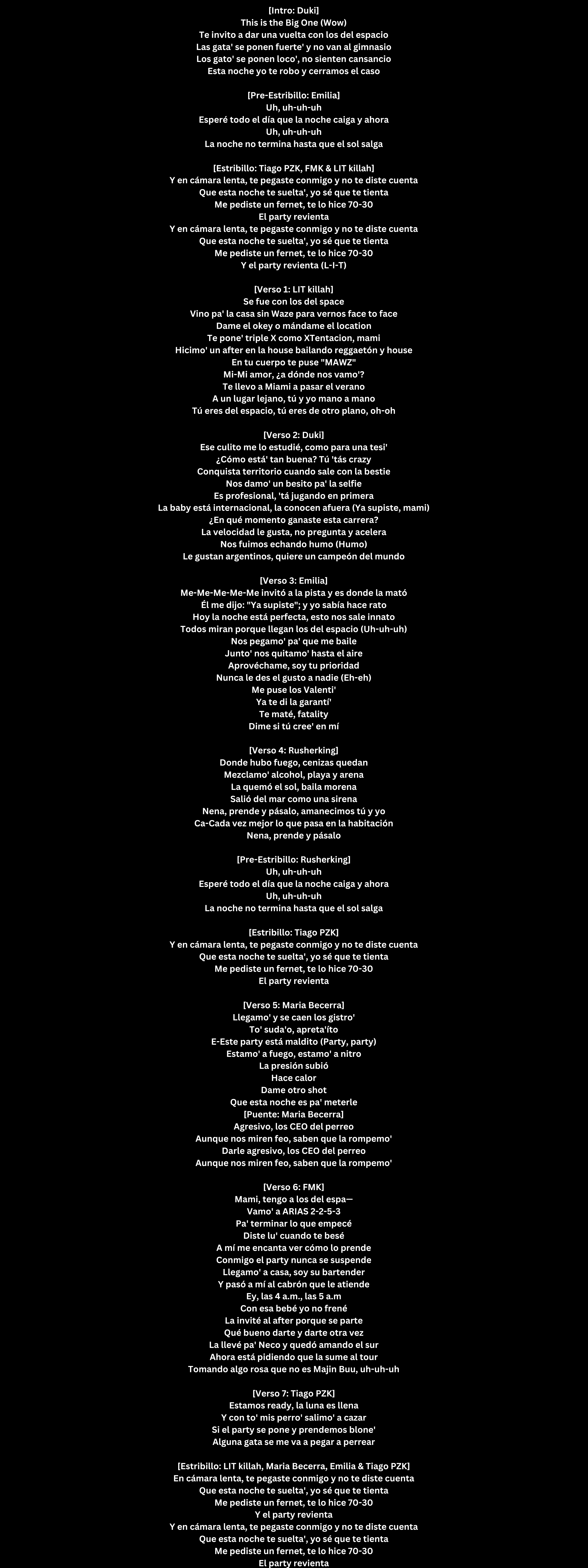 Lyrics Los Del Espacio Letra - LIT killah, Duki, Emilia, Tiago PZK, FMK, Rusherking, Maria Becerra, Big One