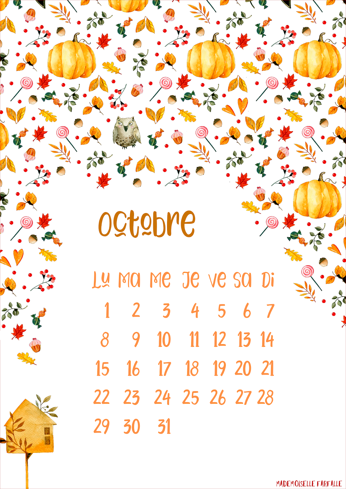 Calendriers Mensuels Octobre 2018 Gratuit à Imprimer