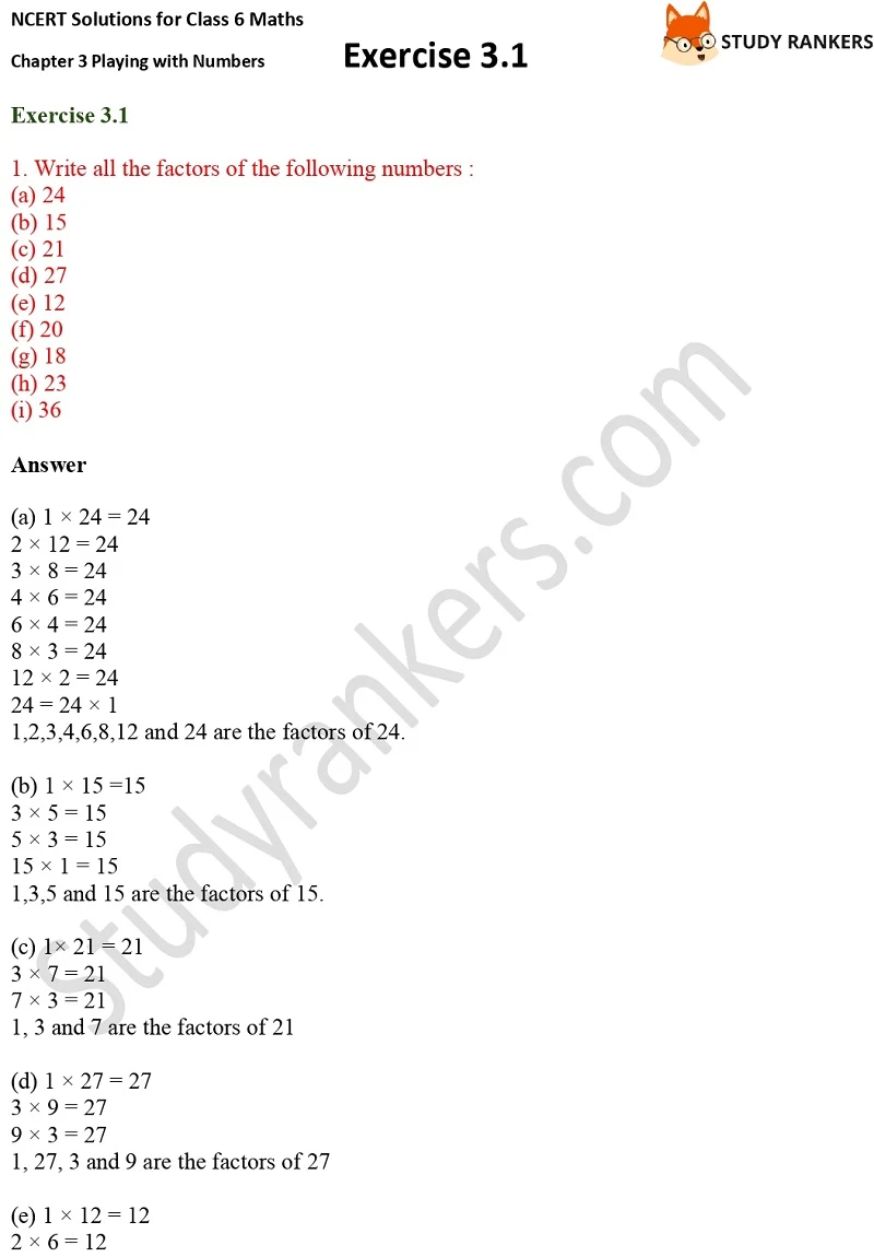 NCERT Solutions for Class 6 Maths Chapter 3 Playing with Numbers Exercise 3.1 Part 1