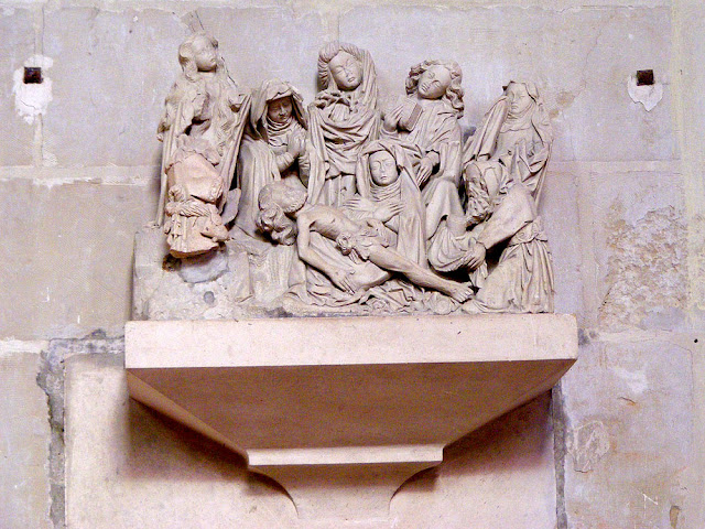 15C sculpture of Christ being interred by followers, in the church of Sainte Catherine de Fierbois. Indre et Loire, France. Photo by Loire Valley Time Travel.