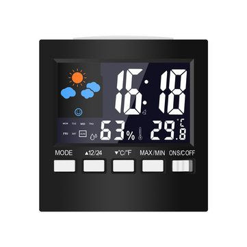 Multifunctional Color LCD Screen Temperature Hygrometer Weather Calendar Week Time Alarm Clock