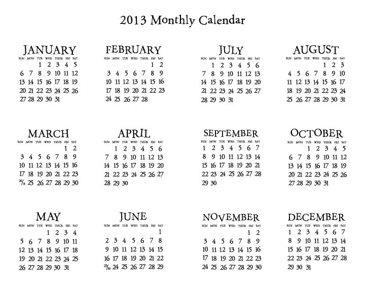 Pinecone Press 2013 Mini Calendars