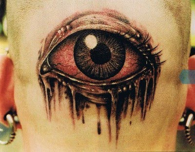 The eye tattoo is done in back of the head and it look so scary