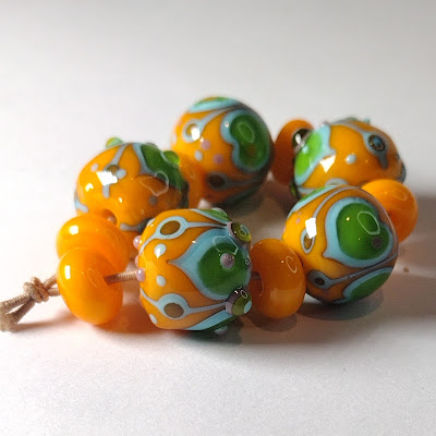 bright yellow and lime lampwork beads by Jolene Wolfe