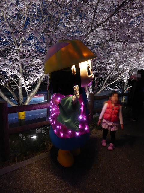 打上川治水緑地 桜のライトアップ　はちかづきちゃん