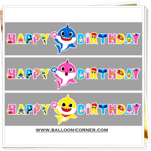 Bunting Banner HAPPY BIRTHDAY Baby Shark (Ukuran Besar)