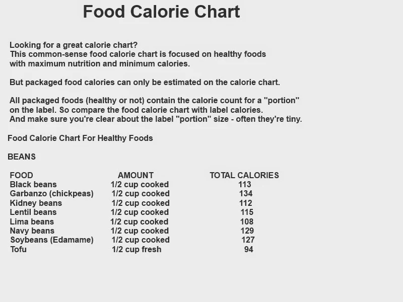  Food Calories Chart