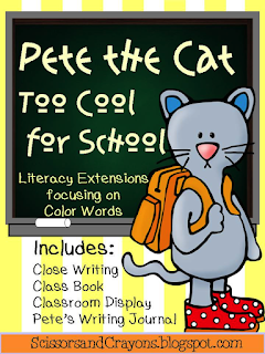 https://www.teacherspayteachers.com/Product/Pete-the-Cat-Too-Cool-for-School-Literacy-Extension-and-Home-Writing-Journal-1869552