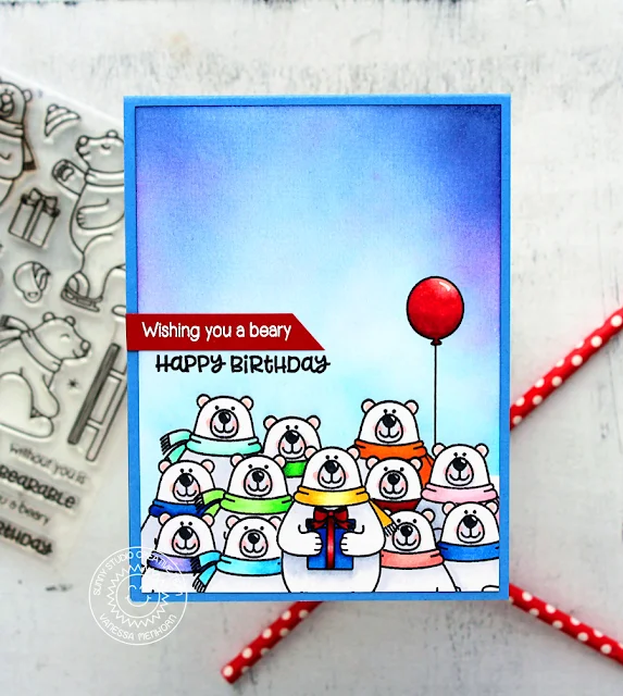 Sunny Studio Stamps: Playful Polar Bears Winter Themed Birthday Party Card by Vanessa Menhorn