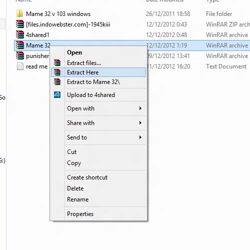Setelah men-download Mame 32.rar extract mime tersebut, klik kanan ...