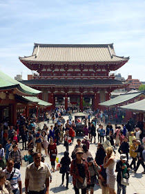 Crowds roam the grounds of Senso-ji temple in Asakusa, Tokyo - April 2015