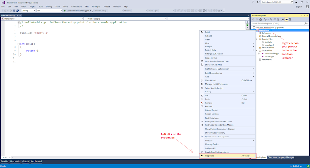 Opening the Property Pages of the Visual Studio Project