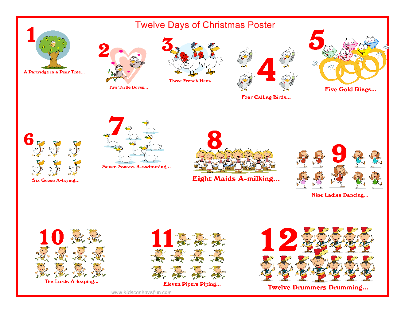 12 Days Of Christmas Song Lyrics  New Calendar Template Site