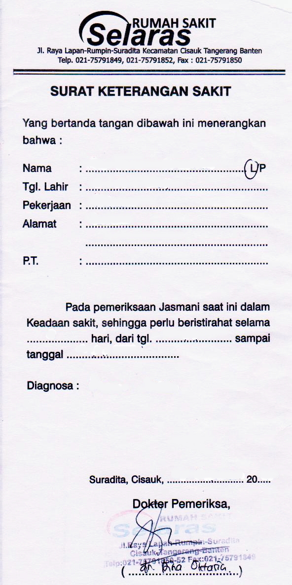 Contoh Surat Dokter Kosong Jakarta Contoh Surat