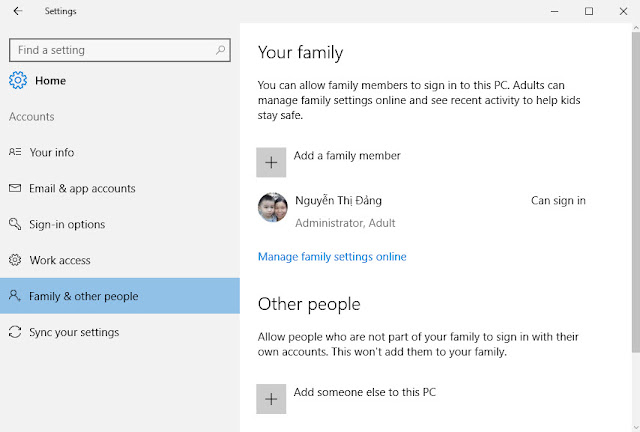 Thêm tài khoản Microsoft của thành viên trong gia đình trên nền web