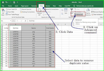 remove duplicate in excel using advance filter