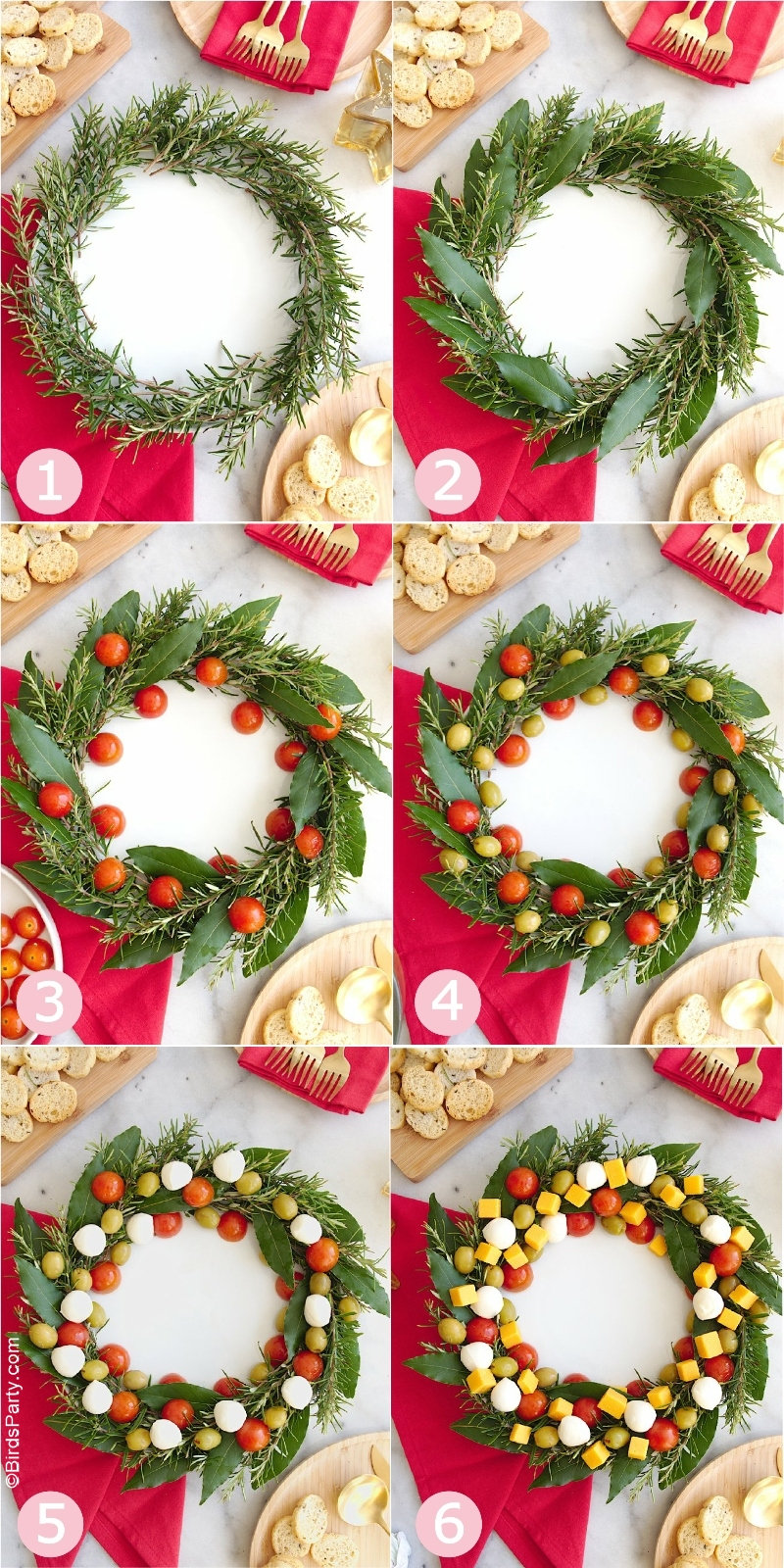 Apéritif Plateau de Fromage Couronne de Noël - une recette sans cuisson, facile et rapide à faire pour épater vos invités lors des fêtes de fin d'année! by BirdsParty.com @birdsparty #apero #recetteapero #recettefindannee #recettenoel #aperonoel #aperitifdinatoire