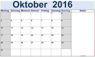 Unbelegter Kalender für Oktober 2016 drucken  Juli 2016 Kalender im Querformat, als Grafik-Datei zum Ausdrucken. kalender juli 2016 zum ausdrucken