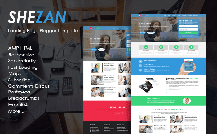 Free Download Shezan Landing Page AMP HTML Responsive Blogger Template Goomsite