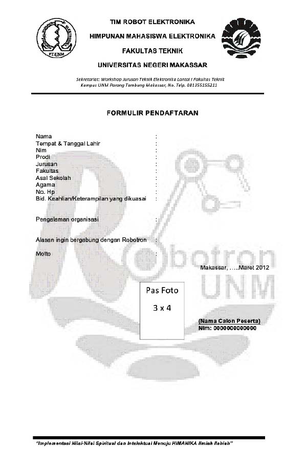 Contoh Formulir Organisasi Sekolah - Simak Gambar Berikut