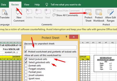 Cara Protect Sheet di Excel