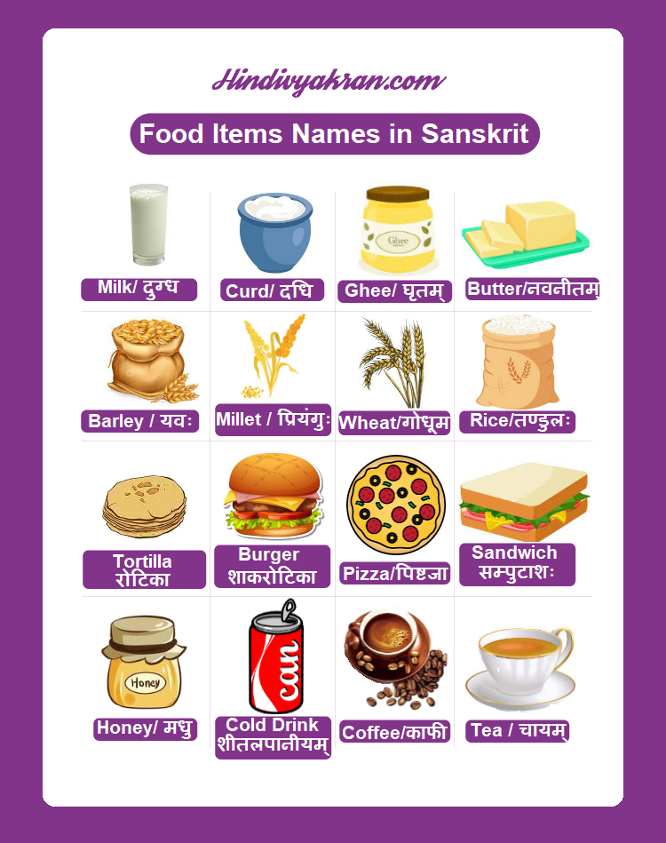 Food Items Names in Sanskrit (संस्कृत में खाद्य पदार्थों के नाम)