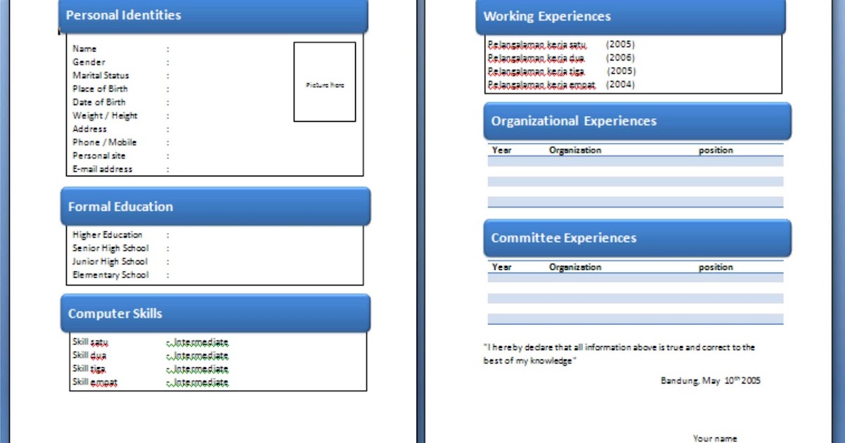 Contoh Cv Masuk Organisasi - Contoh Three