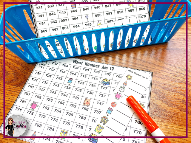 A chart that students identify the hidden numbers from a hundreds chart