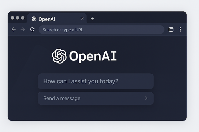 صورة توضح واجهة متصفح OpenAI الذكي المبني على نواة Chromium مع واجهة دردشة تفاعلية