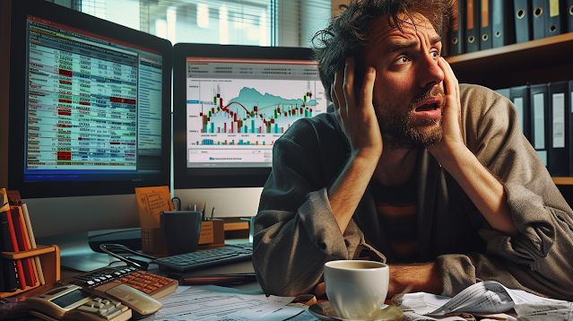 An image of a distraught stock trader who lost a lot of money