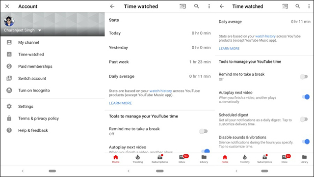 YouTube Digital Wellbeing