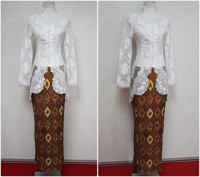 White Embroidered Lace Kebaya in XS Size