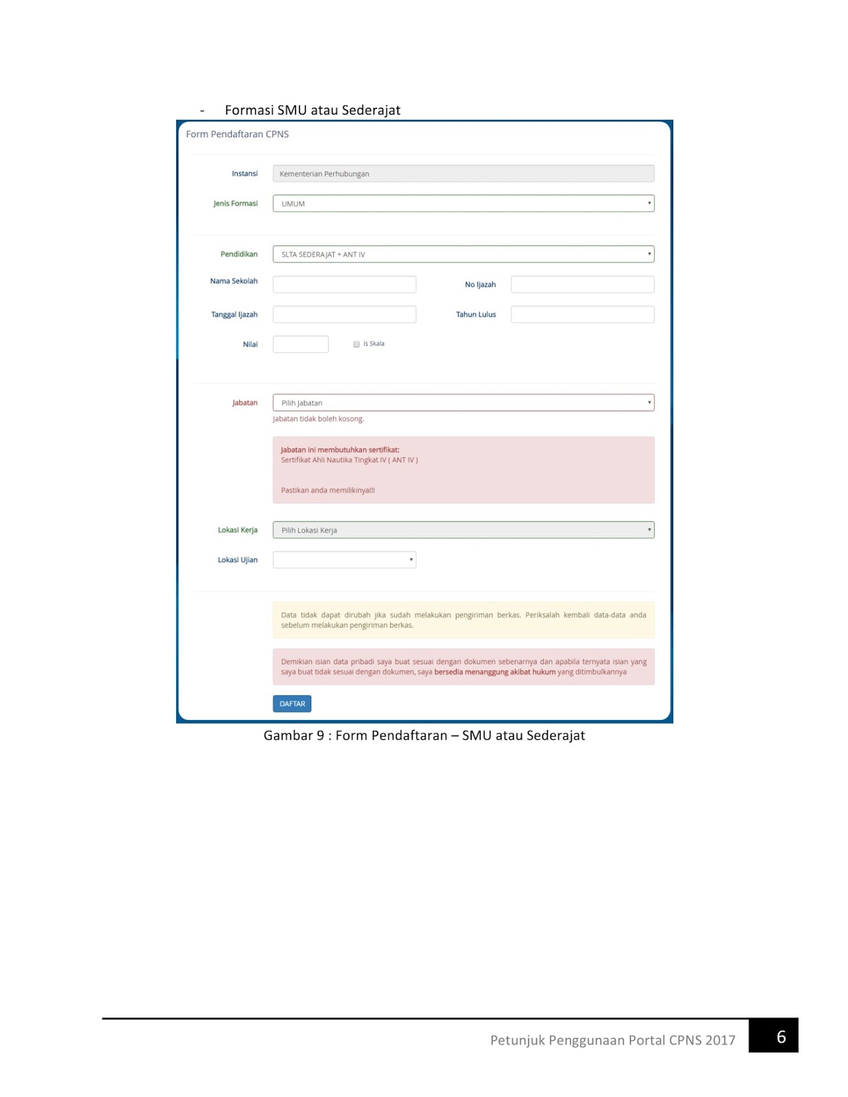 Petunjuk Penggunaan Portal CPNS 2017 Kementerian Perhubungan cpns phub go